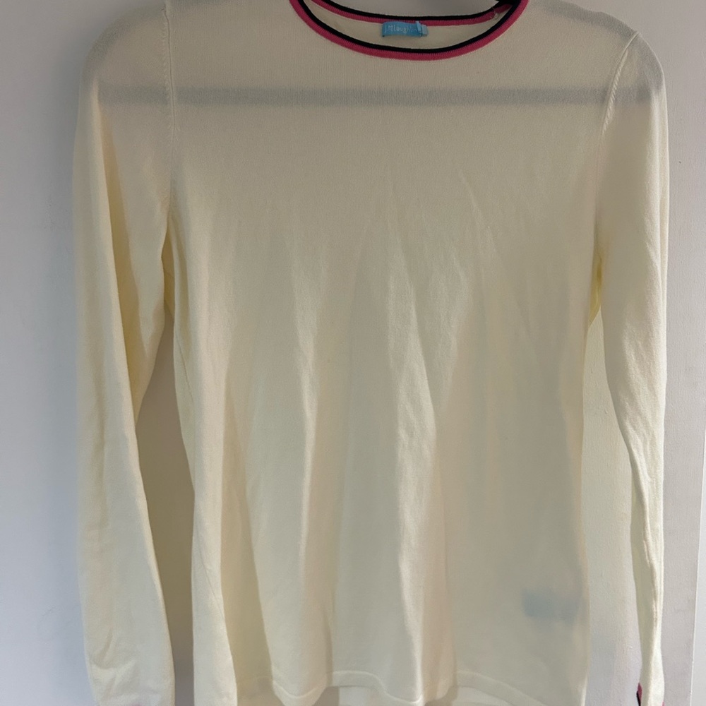 J. McLaughlin Cream Long Sleeve Top with Pink Trim